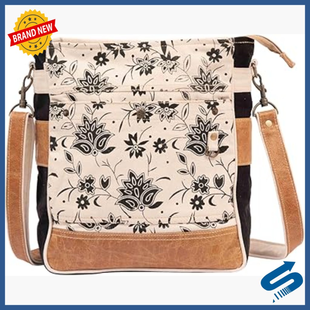 Canvas Leather Crossbody Shoulder Bag Adjustable Strap Floral Print 11x12
